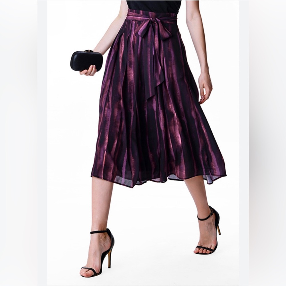 Wayward Fancies eShakti Tie Dye Crepe Release Pleat Midi Skirt Belted sz Small